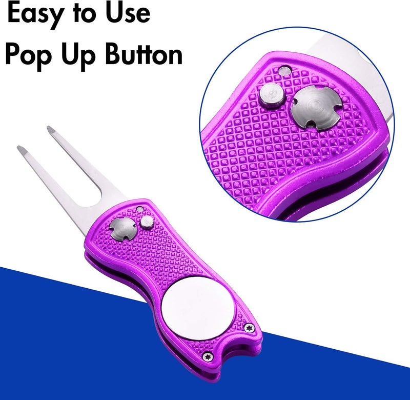 Fpxnb 2 Pack Metal Foldable Golf Divot Tool with Pop-up Button & Magnetic Ball Marker (Pack of 2, Fish Design) - Image 4